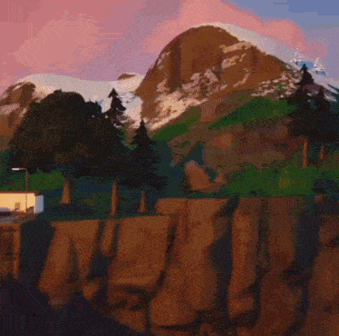 a white cat is standing in front of a mountain .