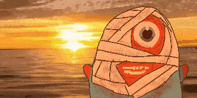 a pixel art drawing of a monster with a bandage on its face