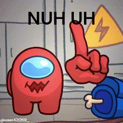 a red among us character is giving a middle finger to another character