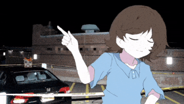 a cartoon girl is pointing at a car that has a license plate that says ' eee '