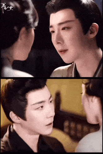 a man and a woman are looking into each other 's eyes