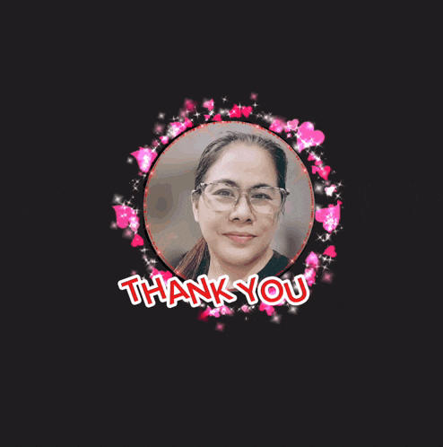 a picture of a woman in a circle with the words thank you