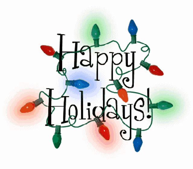 a sign that says happy holidays with christmas lights surrounding it