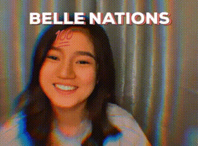 a woman with a number 100 on her forehead and the words belle nations below her