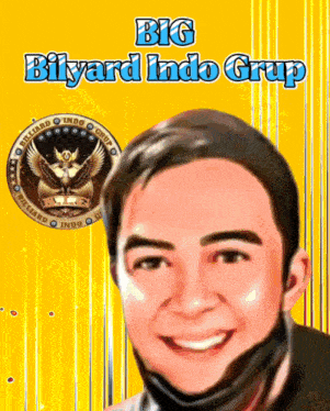 a cartoon of a man with the words big bilyard indo grup written above him