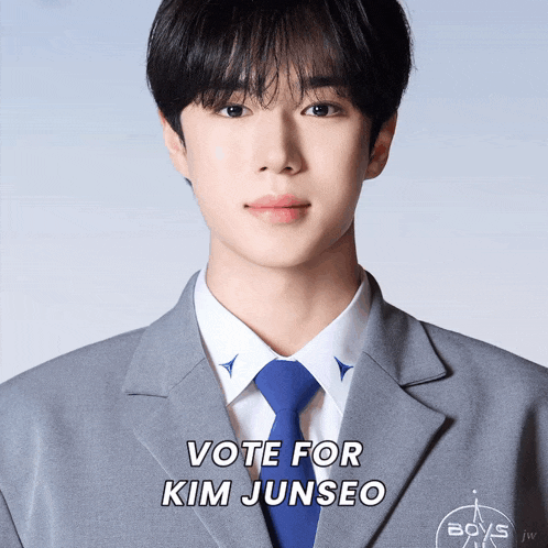 a man in a suit and tie with the words vote for kim junseo