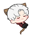 a cartoon of a boy with cat ears and a tail laying on the floor surrounded by music notes .