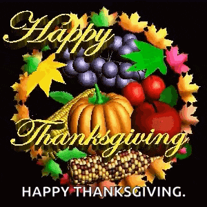 a happy thanksgiving greeting card with fruits and vegetables