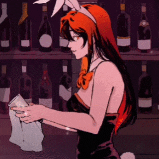 a woman in a bunny costume is cleaning bottles of wine