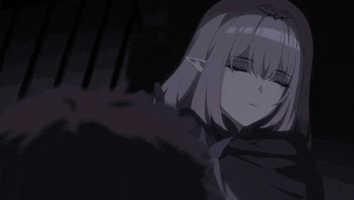 a girl with short hair and elf ears is in the dark