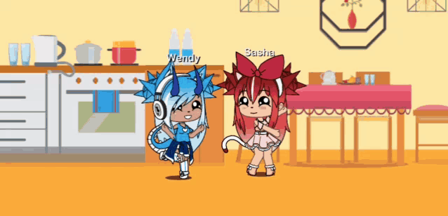 wendy and sasha are two cartoon characters in a kitchen