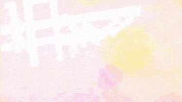 a pink haired girl and a yellow haired girl are making a heart shape with their hands