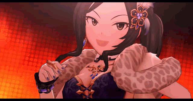 a cartoon girl with a flower in her hair