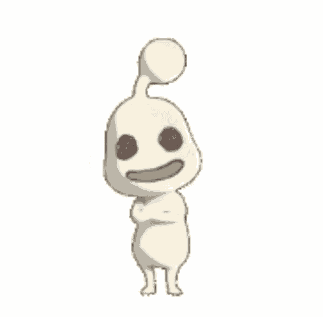 a white cartoon character with big eyes and a big mouth is standing on a white background .