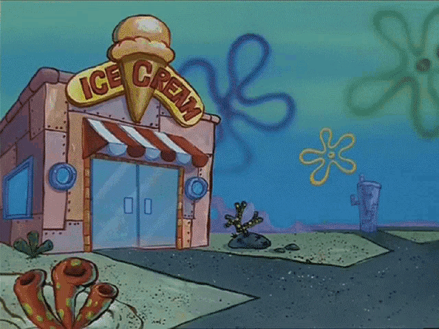 spongebob and patrick from spongebob squarepants are eating ice cream