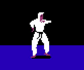 a pixel art drawing of a man in a white karate uniform
