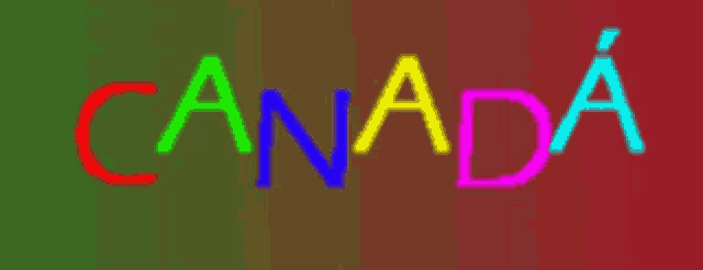 the word canada is written in neon colors on a green and red background