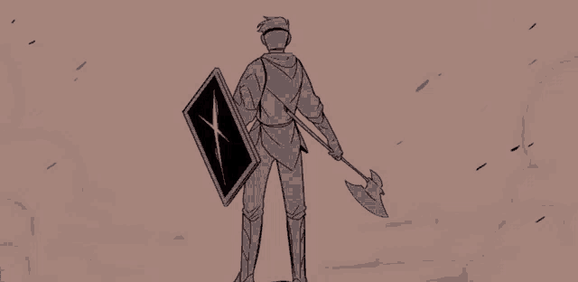 a man in armor is holding a sword and shield .