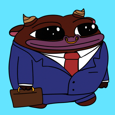 a cartoon bull wearing a suit and tie holding a briefcase