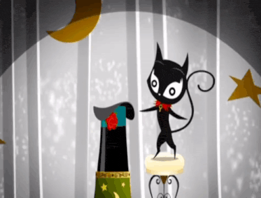 a cartoon cat is standing on a pedestal in front of a moon and stars