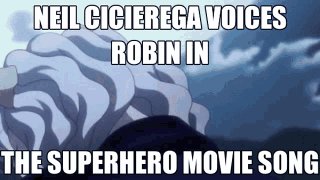 a meme about neil cicierga voices robin in the superhero movie song