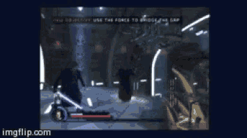 a screenshot of a video game with the words use the force to bridge the gap