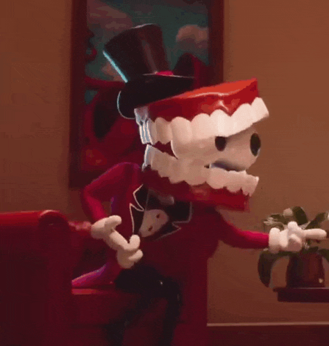 a cartoon character in a santa suit is jumping in the air