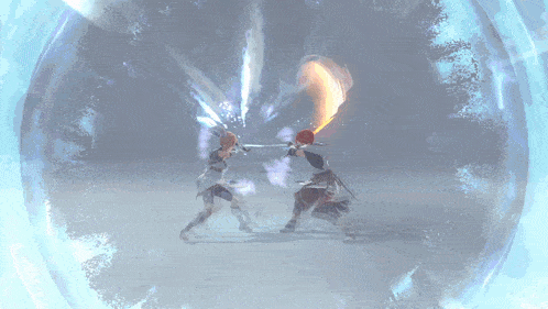 a man and a woman are playing a video game and one of them is holding a sword