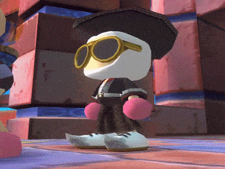 a cartoon character is wearing a hat and sunglasses
