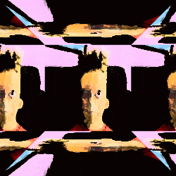 a painting of a woman 's face with the letter t in the middle
