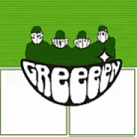 a group of people wearing masks are standing next to each other in front of a green and white logo for greenpeace .