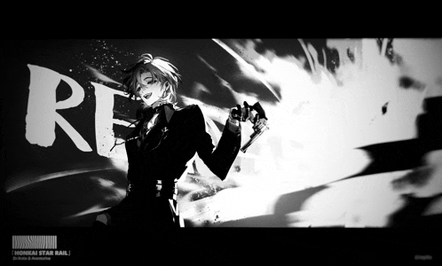 a black and white drawing of a man with a gun and the word ren