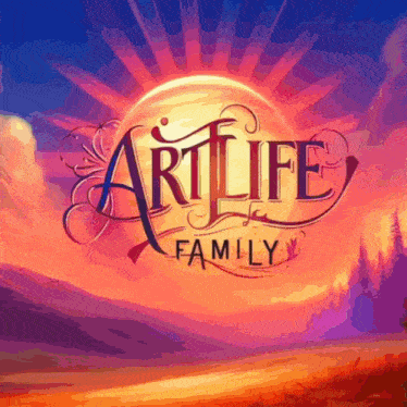 a logo for the artlife family shows a sunset in the background