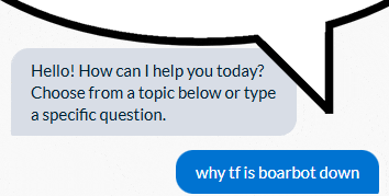 a speech bubble with the words hello how can i help you today choose from a topic below or type a specific question