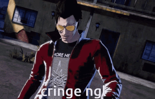 a man wearing sunglasses and a shirt that says more he
