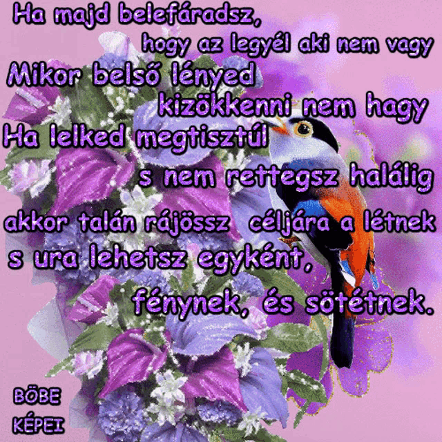 a picture of a bird and flowers with a foreign language message