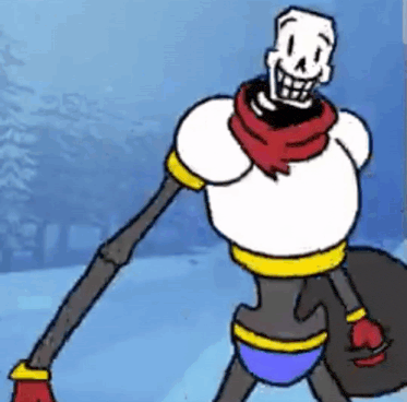 papyrus from undertale is walking in the snow while holding a snowball .