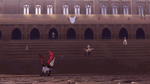 a couple of anime characters flying in the sky