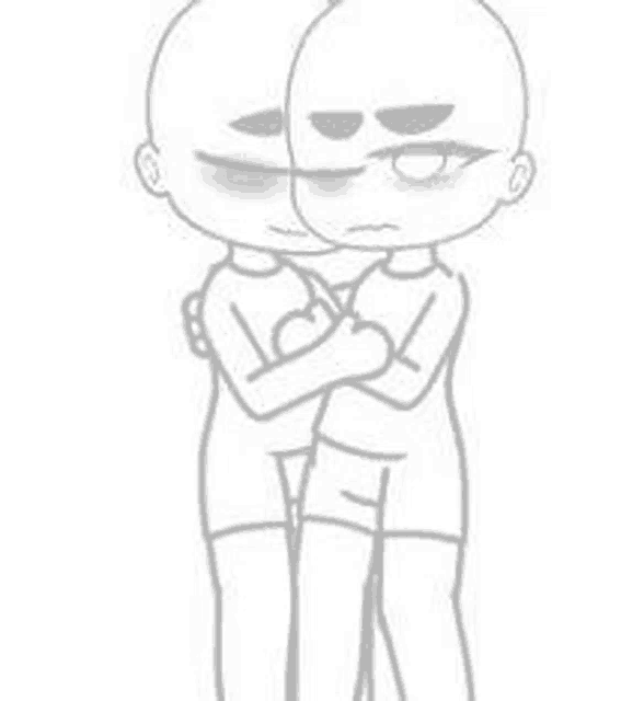 a couple of people are hugging each other in a black and white drawing .