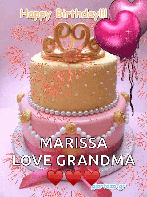a birthday cake with the words happy birthday marissa love grandma written on it