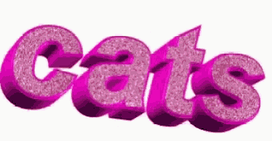 a 3d rendering of the word cats in pink glitter on a white background .