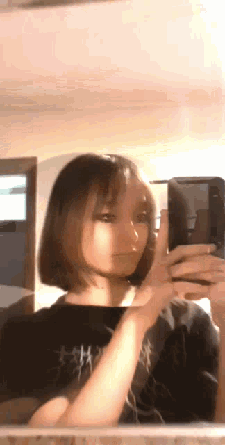 a girl is taking a selfie in the mirror