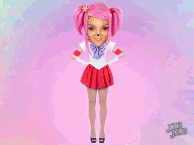 a picture of a girl in a sailor moon costume with the words kawaii behind her