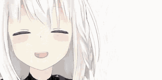 a close up of a 3d anime girl with white hair smiling .