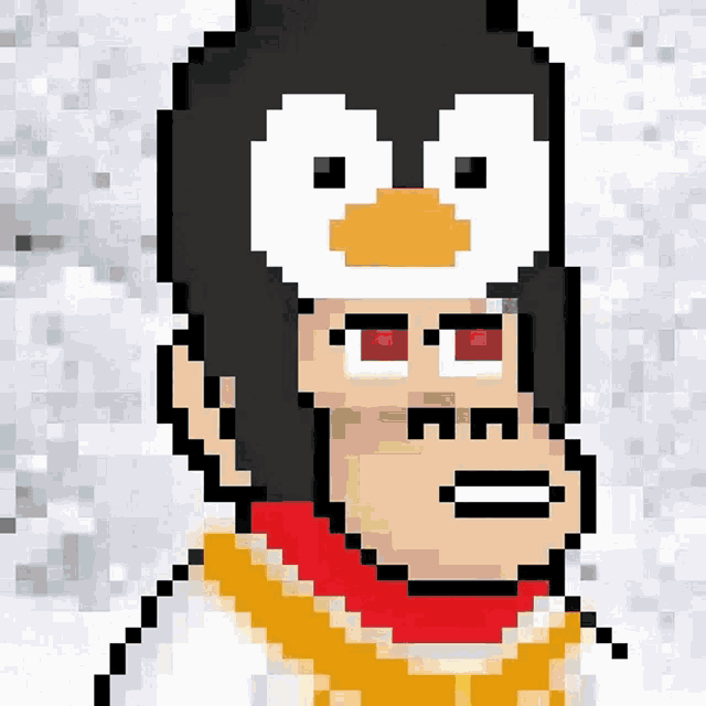 a pixel art of a penguin wearing a scarf
