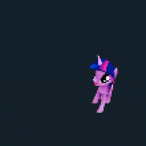 a pixel art of a pink and blue object on a black background