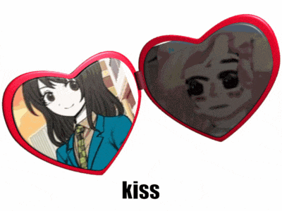 a heart shaped mirror with a picture of a girl and the word kiss underneath it