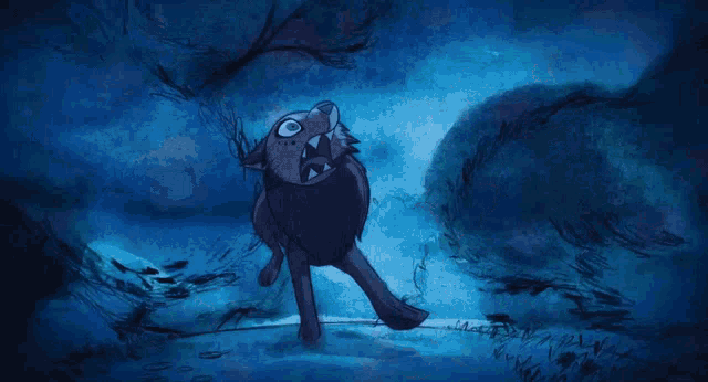 two cartoon wolves are standing next to each other