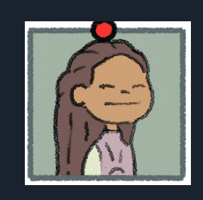 a cartoon drawing of a girl with a red circle on her head