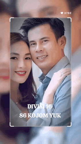 a man and a woman are standing next to each other and the number 86 is on the bottom